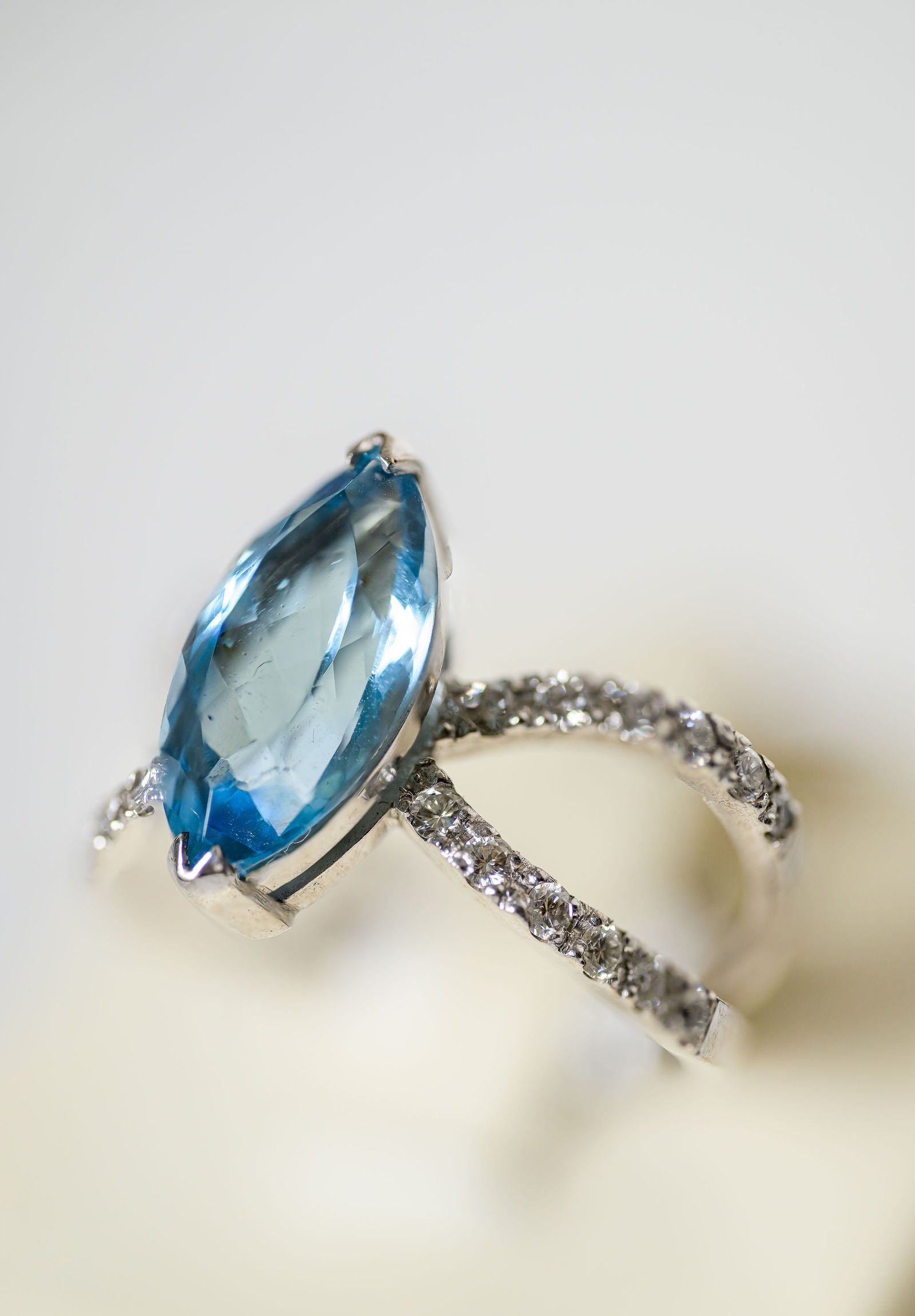 Aquamarine Pave Split Shank Ring