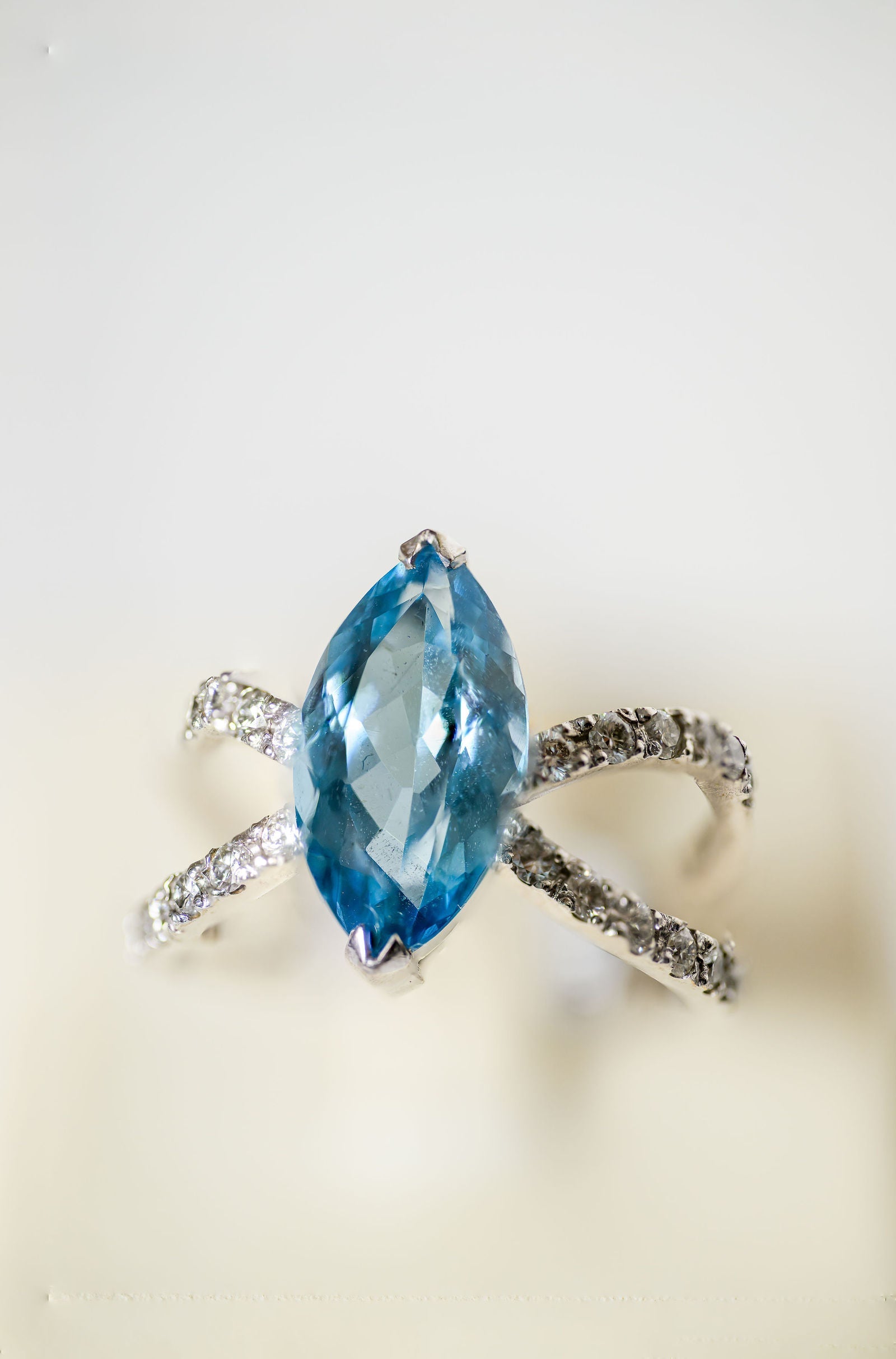 Aquamarine Pave Split Shank Ring