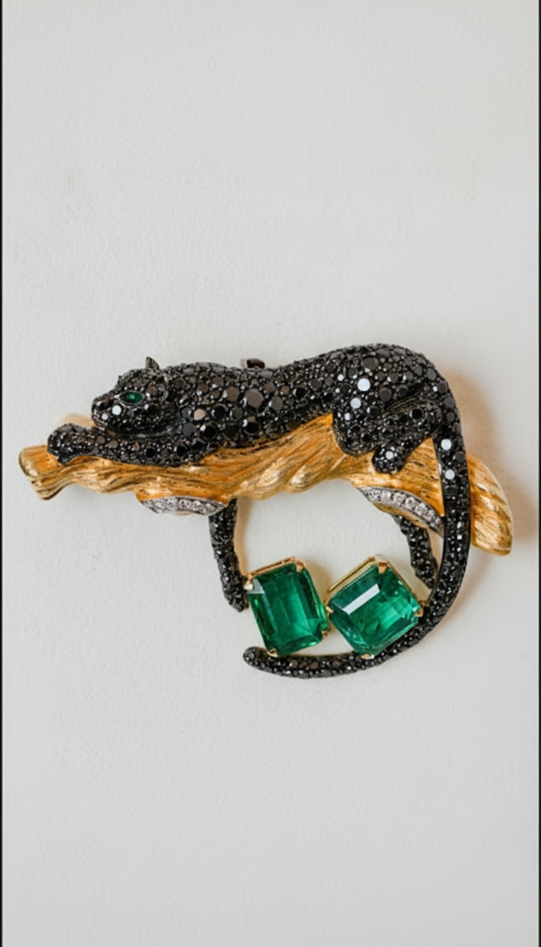 Emerald Panther Brooch
