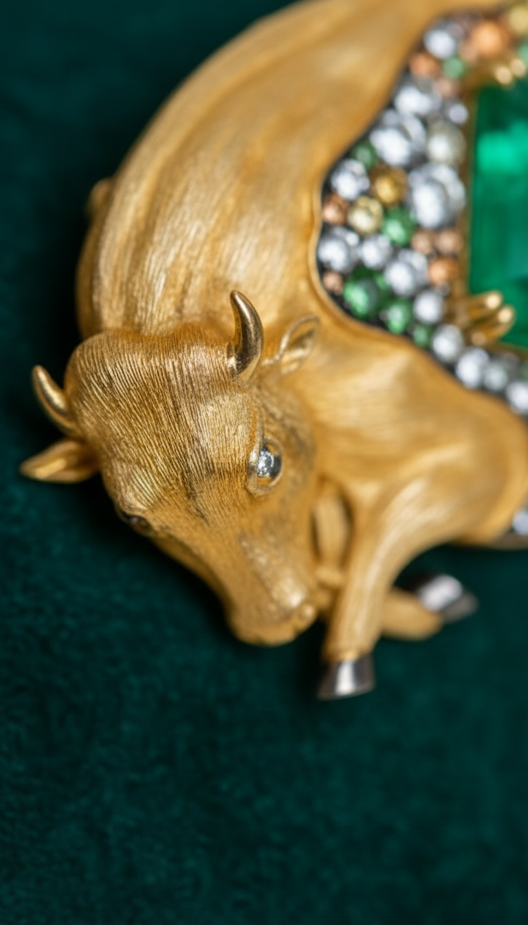 Emerald Bull Brooch