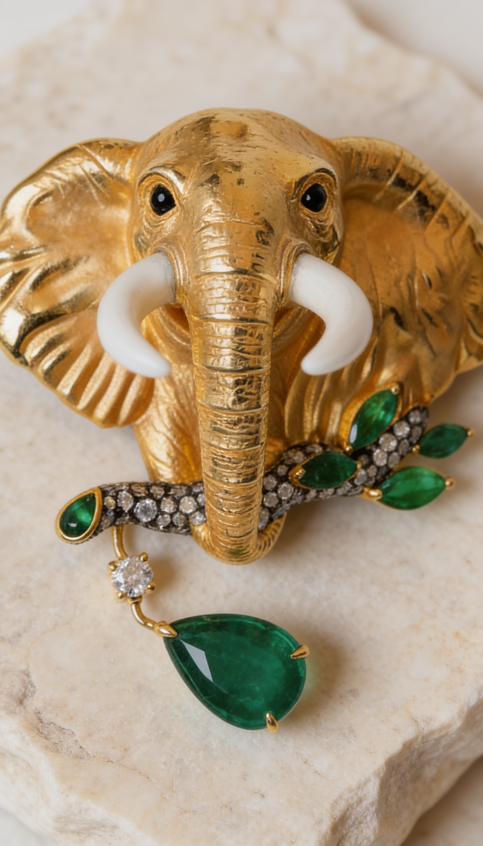 Emerald Elephant Brooch
