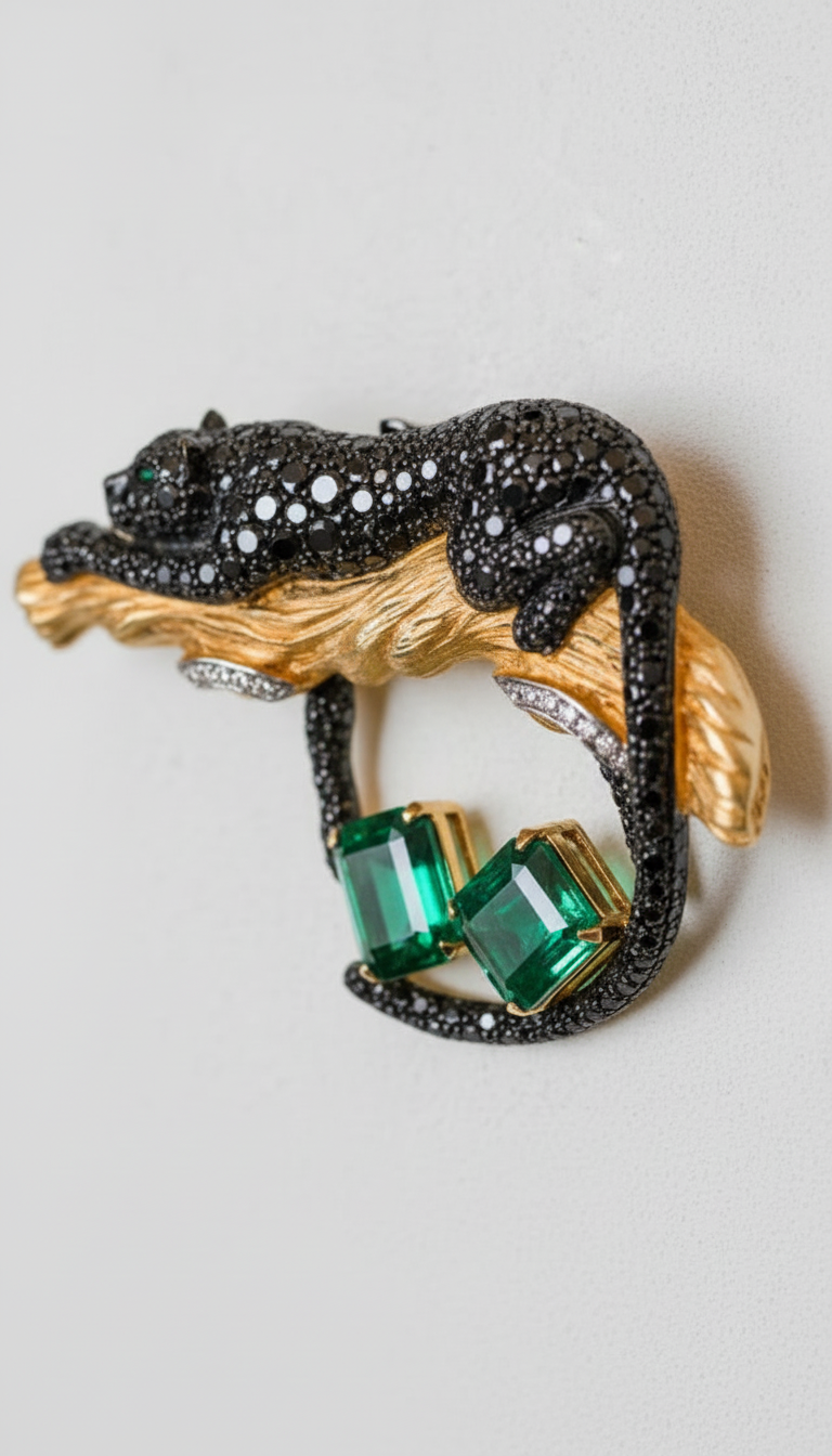 Emerald Panther Brooch