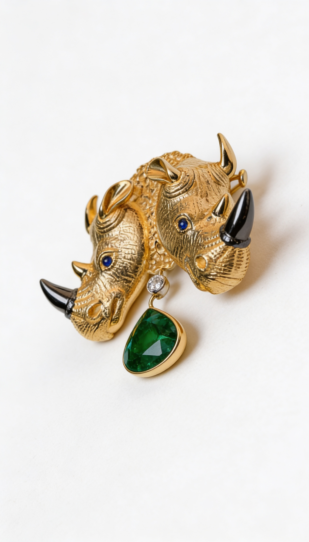 Emerald Rhino Brooch