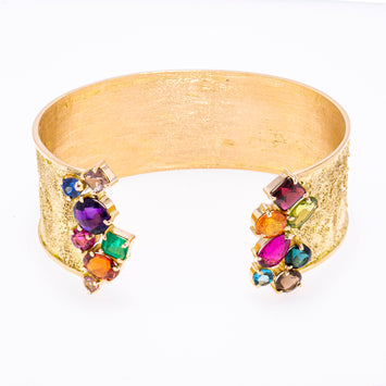 Multi Gem Beaten Cuff Bangle