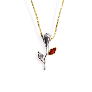 Garnet Rose Flower Pendant (Silver & Yellow Gold)