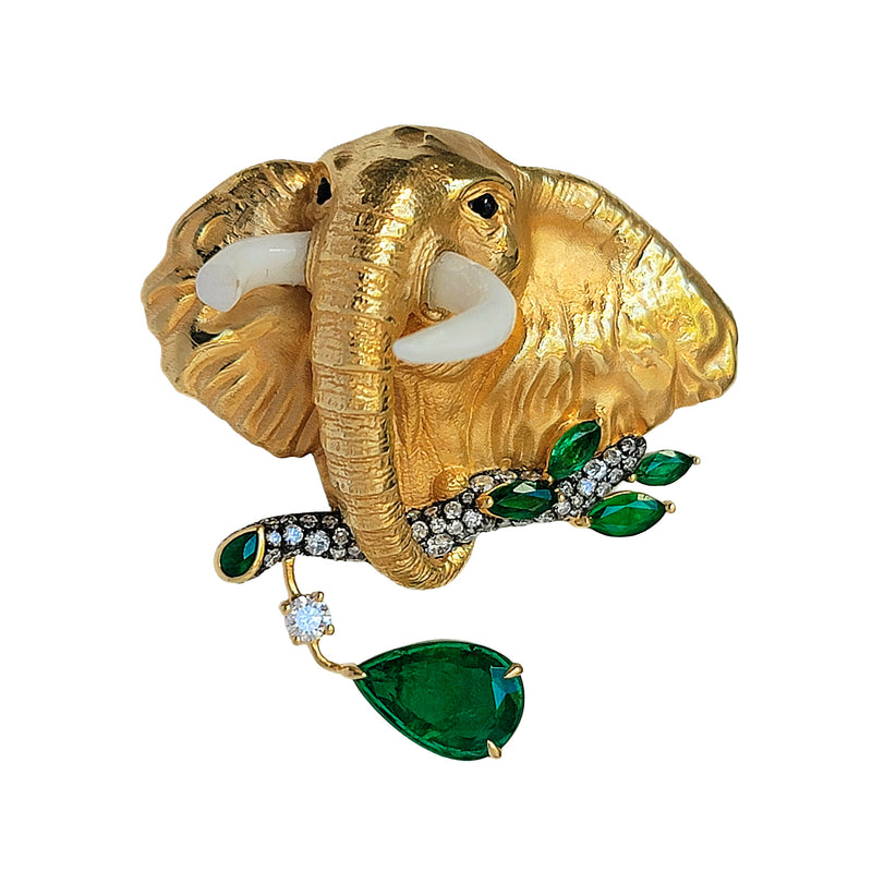 Emerald Elephant Brooch