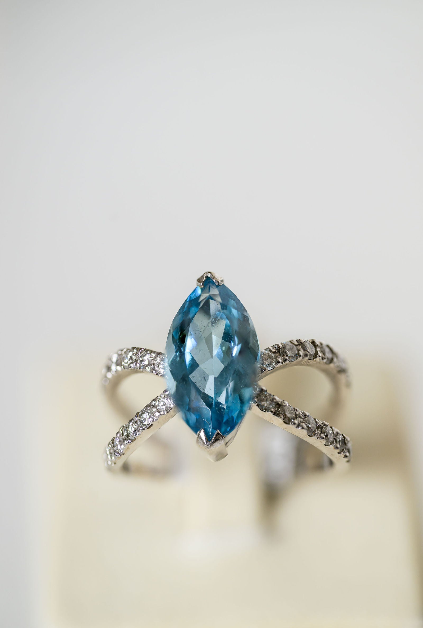 Aquamarine Pave Split Shank Ring