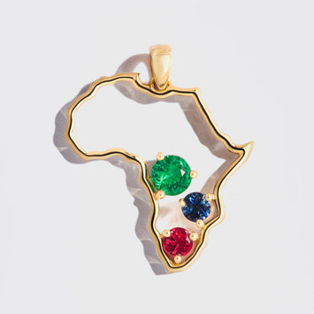 Ruby, Sapphire and Emerald Africa Map Pendant