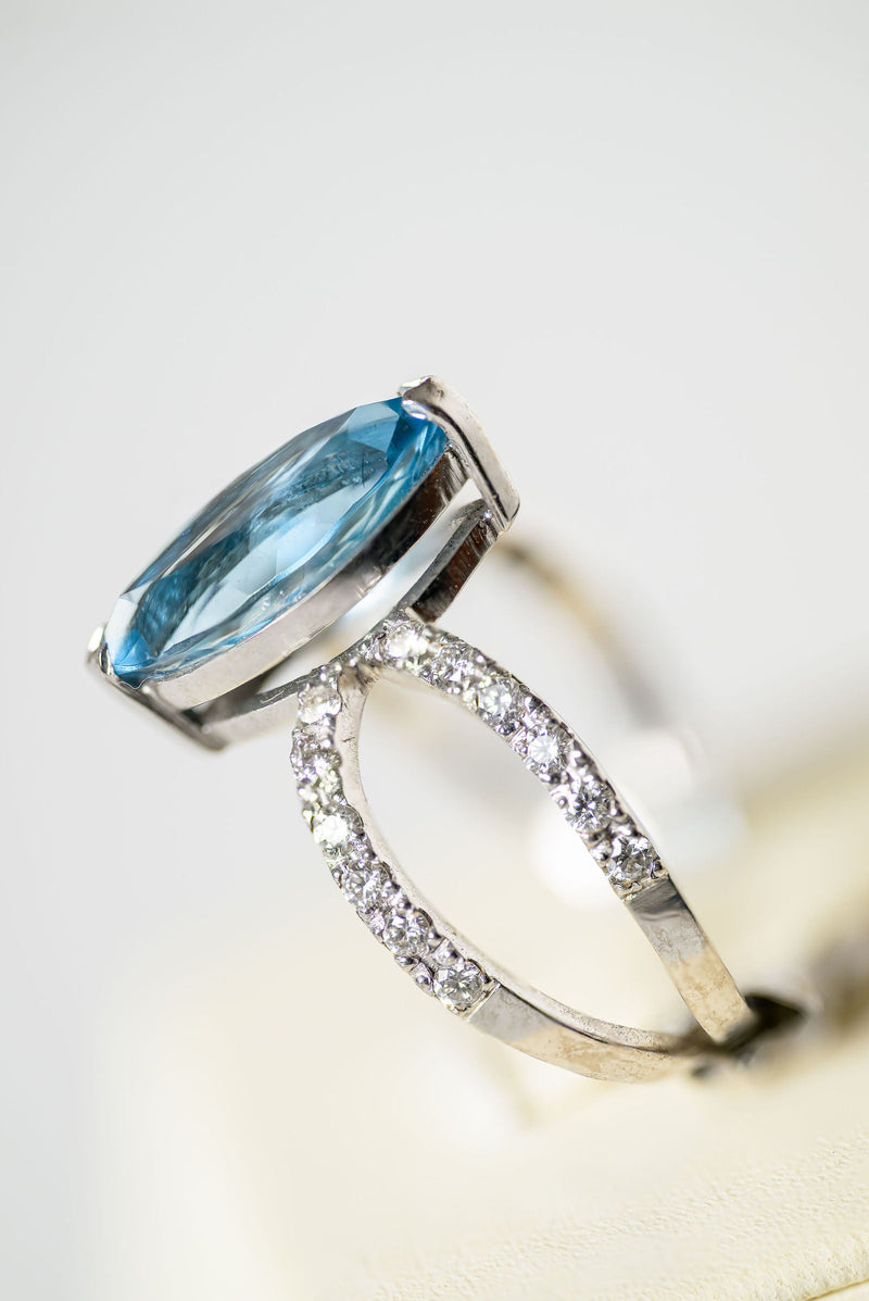 Aquamarine Pave Split Shank Ring