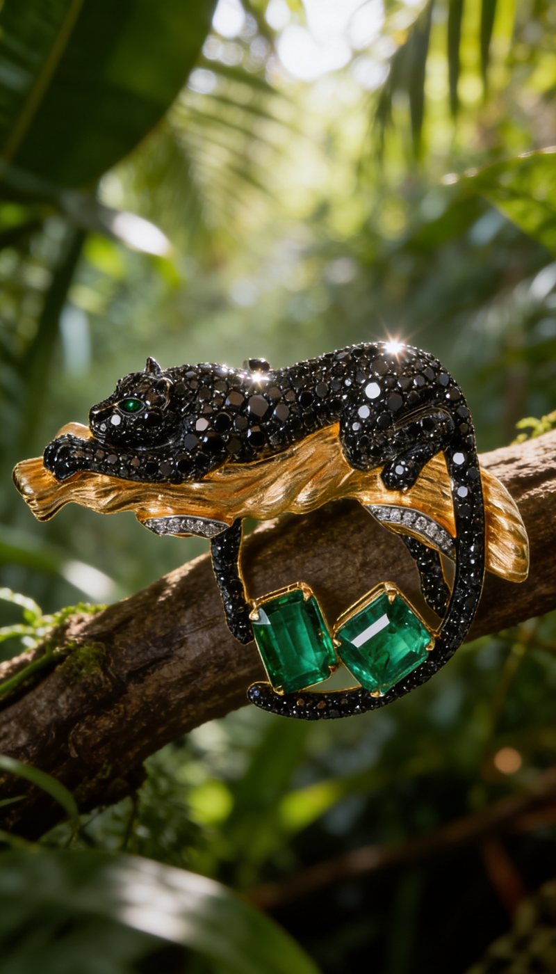 Emerald Panther Brooch