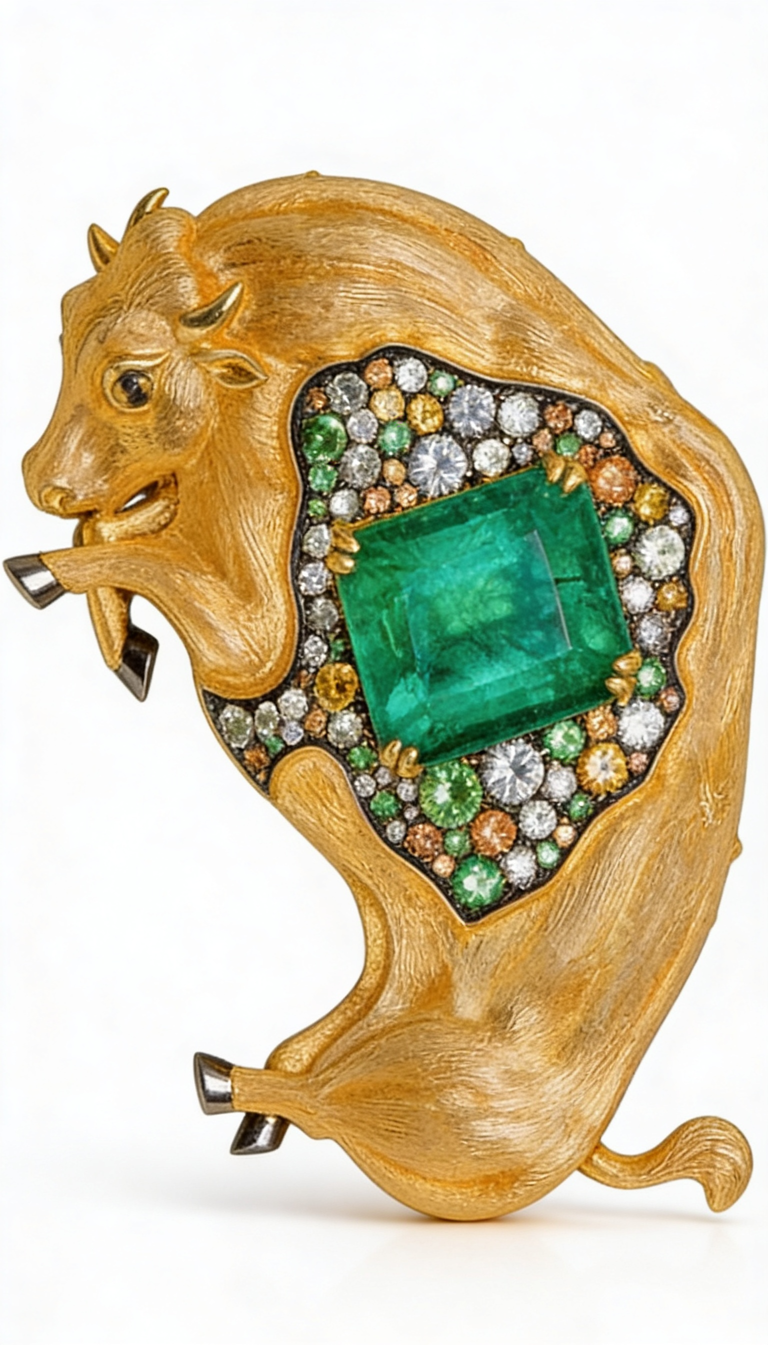 Emerald Bull Brooch