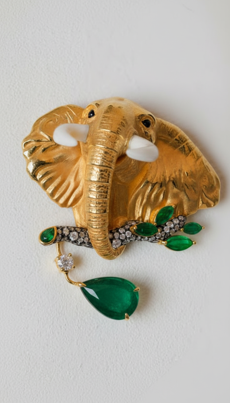 Emerald Elephant Brooch