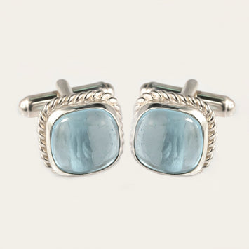 Aquamarine Silver Twisted Wire T-Bar Cufflink