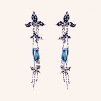 Aquamarine & Sapphires Butterflies Earrings
