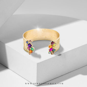Multi Gem Beaten Cuff Bangle