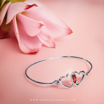 Garnet Two Hearts Bangle