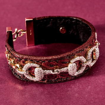 Diamond & Crocodile Skin Pave Link Bracelet