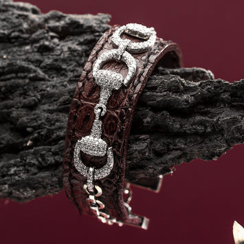 Diamond & Crocodile Skin Pave Link Bracelet